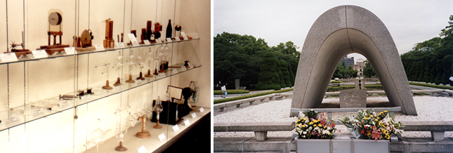 Instruments at Shimadzu Museum, Kyoto (left) and Hiroshima Peace Park Memorial Cenotaph (right)